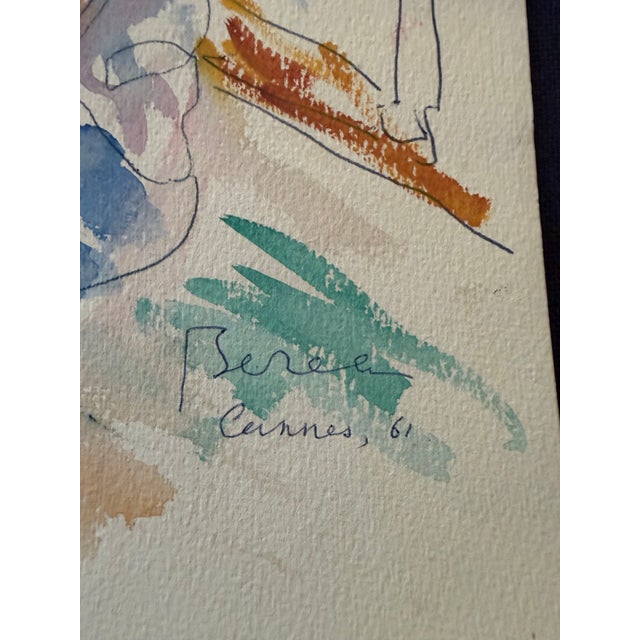 Lovely colored sketch by Romanian-born modern Impressionist of a young woman seated on a boat. Berea drew, hand colored...