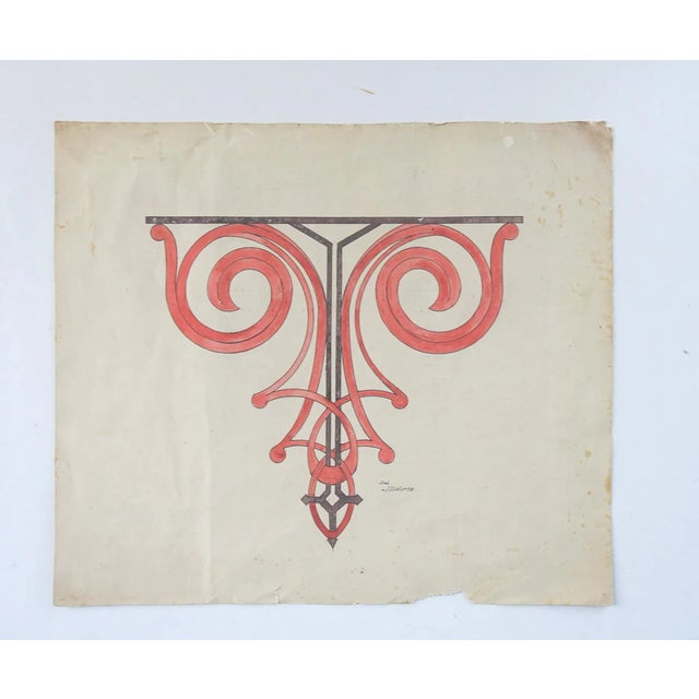 1900 - 1909 Antique Ornamental Design Drawing For Sale - Image 5 of 6