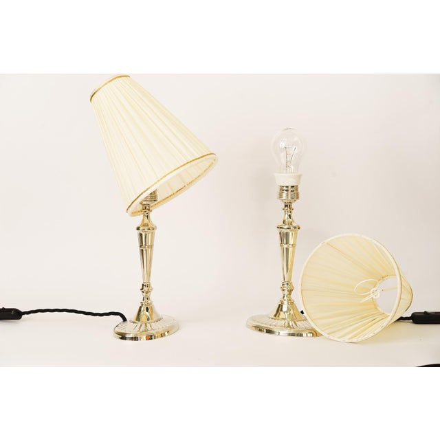 Table Lamps Alpaca with Oval Base and Fabric Shades, Vienna, 1920s, Set of 2 For Sale - Image 14 of 15