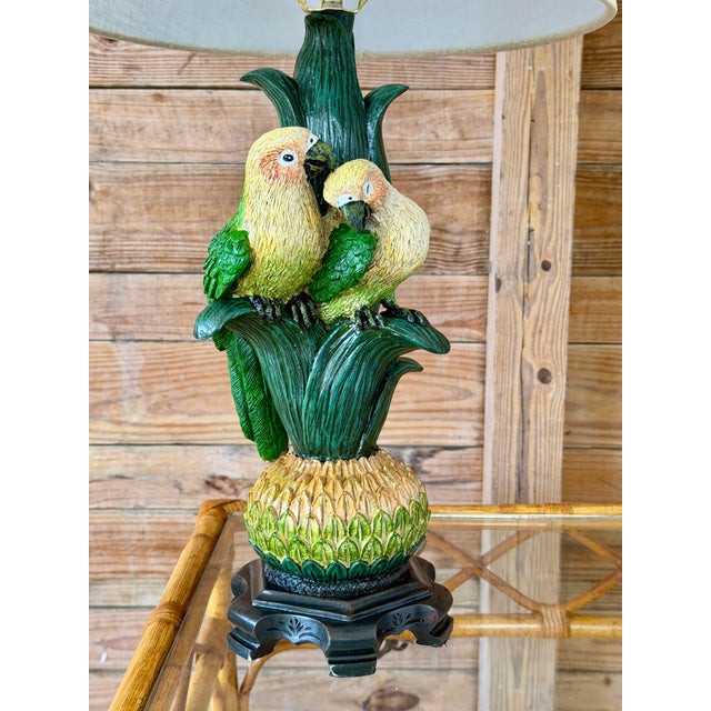 Sculptural Parrot Table Lamps With New Linen Shades - a Pair For Sale - Image 10 of 12