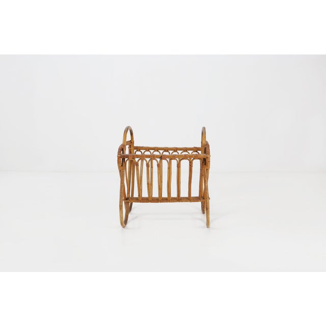 Vintage French Rattan Magazine Rack, 1950s For Sale - Image 9 of 12