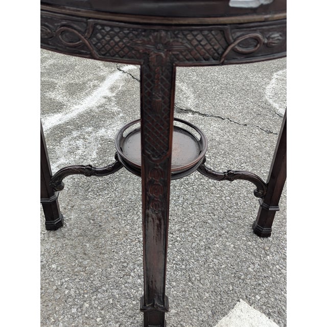 Traditional Large Antique Mahogany Two-Tier Round Parlor Table With Hand-Carved Supports For Sale - Image 3 of 7