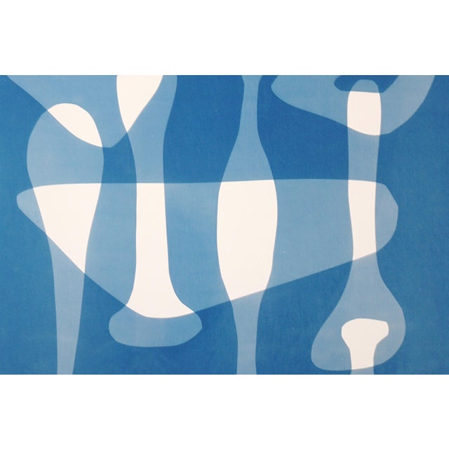 2026, Figurative Tribal Furniture, Handmade Monotype Cyanotype in Blue Tones, Stone Tools Silhouettes on Paper For Sale In Miami - Image 6 of 8
