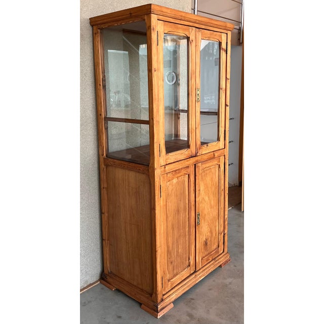 19th Century Large Cupboard or Bookcase with Glass Vitrine, Pine, Spain Restored For Sale - Image 17 of 18
