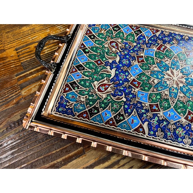 Hand Carved Copper Tray with Handles For Sale - Image 10 of 11