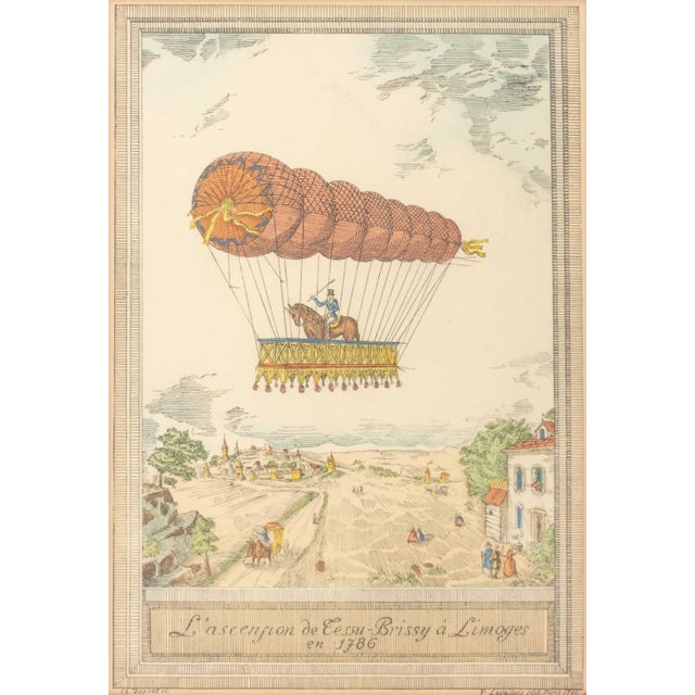 French French Ballooning Hand-Colored Etchings, 3 For Sale - Image 3 of 17