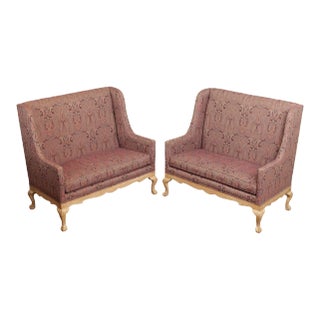 Late 20th Century Chippendale Style Custom Upholstered High-Back Settees - A Pair For Sale