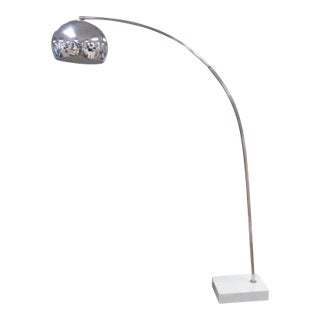 Mid Century Modern Adjustable Chrome Ball Arch Lamp With Marble Base For Sale