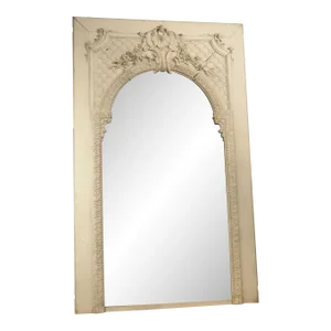 Large Antique French White Painted Trumeau Boiserie Mirror, Circa 1870