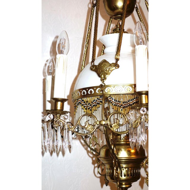 Antique French Brass Glass Bead Seven-Light Chandelier, 1920s For Sale - Image 6 of 12