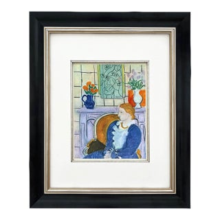 1940s Matisse 18 Blue Dress in Ochre Arm-Chair Framed For Sale
