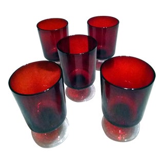 1970s Vintage Cavalier France Ruby Red Luminarc Stem Wine Glasses- Set of 5 For Sale