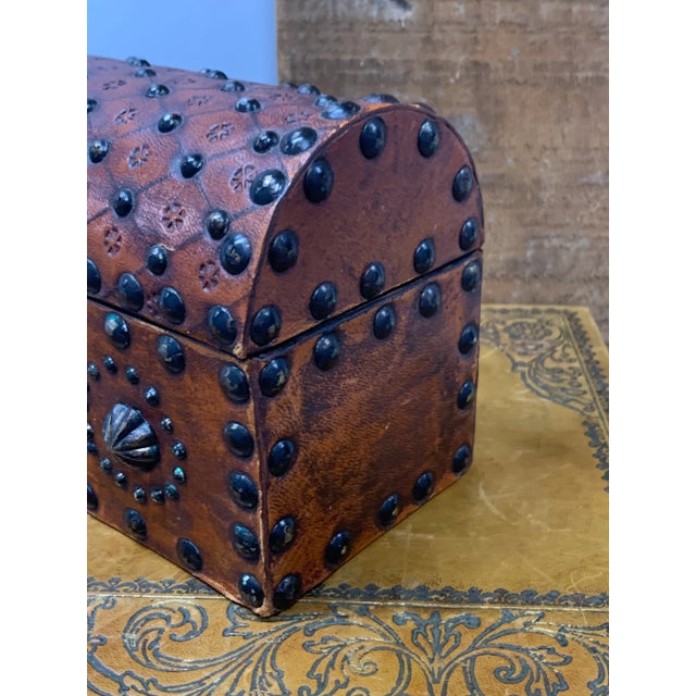 Vintage Studded Leather Dome-Top Spanish Chest with Brass Fittings