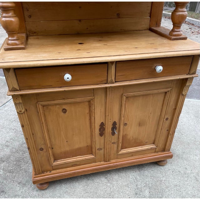 Vintage European Waxed Pine Cupboard With Glass Doors on Top For Sale - Image 4 of 12