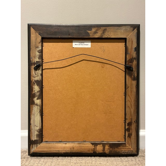 Vintage Botanical Peach Branch & Moth Natural History Print in Black & Gold Frame For Sale - Image 4 of 4
