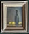 Vintage oil painting still life of lemons and bottles. In vintage wood frame. Painting measures 8” x 10”.