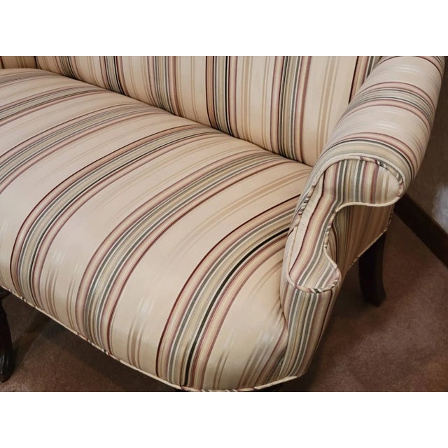 Wingback Settee Loveseat | Upholstered Accent Bench | Queen Anne Style For Sale - Image 4 of 8