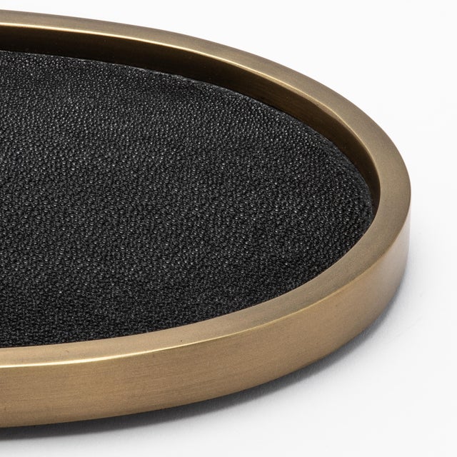 Metal Oval Tray in Black Shagreen With Bronze Patina Brass by Kifu Paris For Sale - Image 7 of 7
