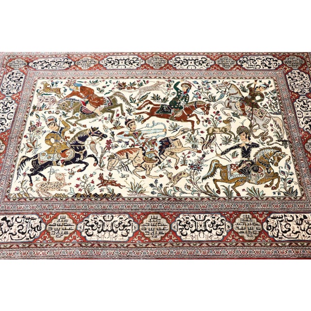 Mid 20th Century Vintage Persian Silk Qum Hunting Rug - 03'04 X 05'00 For Sale - Image 5 of 9