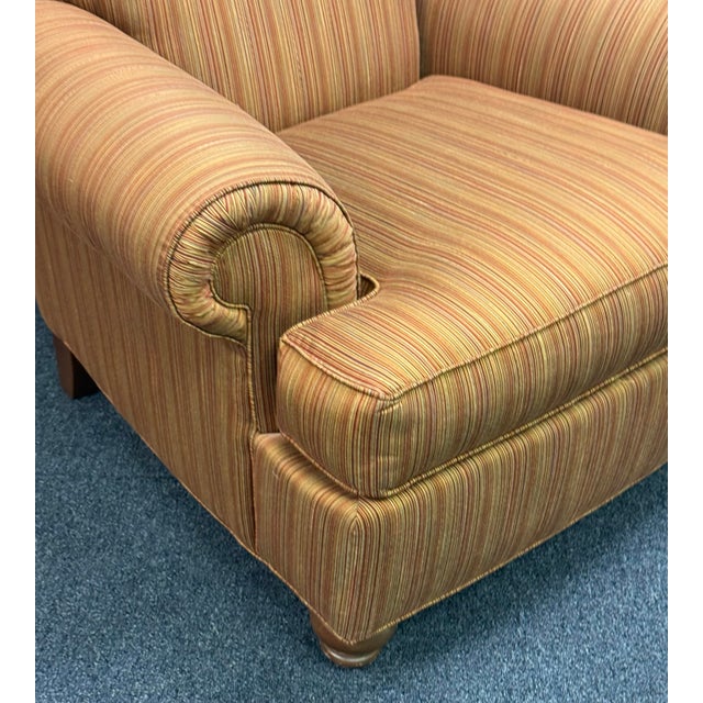 English Ethan Allen Upholstered Rolled Arm Club Chair For Sale - Image 3 of 11