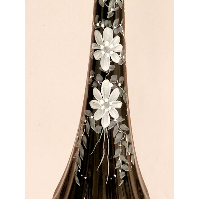 Glass 1960s Signed D Barbour Fenton Thumbprint Black Hand Painted Bud Vase For Sale - Image 7 of 11
