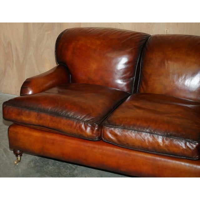 1 of 4 Hand Dyed Brown Leather Howards & Son Style Sofa Part of Suite For Sale - Image 3 of 18