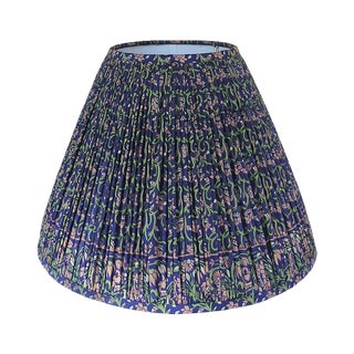 Navy, Peach, and Sage Silk Sari Gathered Lamp Shade For Sale