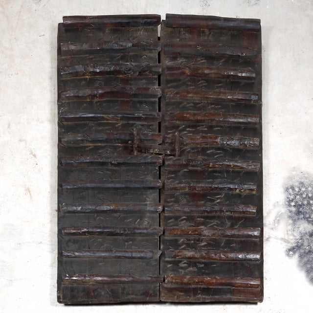 1900 - 1909 Antique Indian Teakwood and Painted Iron Compound Door For Sale - Image 5 of 6