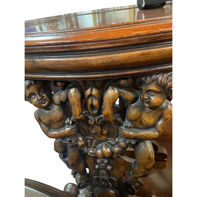 Figurative 1950s Pair of Walnut Console Table With Carved Cherubs For Sale - Image 3 of 5