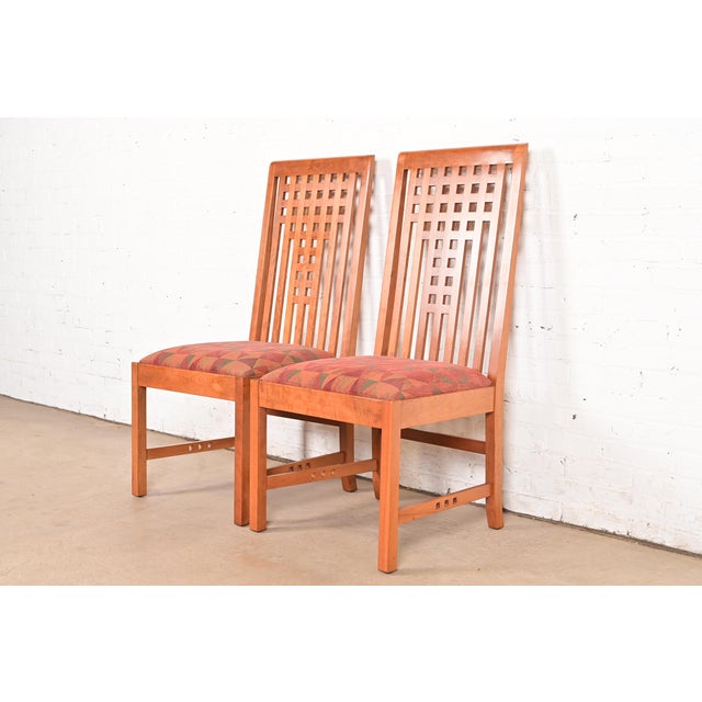 Mission Stickley Mission Arts & Crafts Cherry Wood Side Chairs or Dining Chairs in the Manner of Frank Lloyd Wright, Pair For Sale - Image 3 of 14