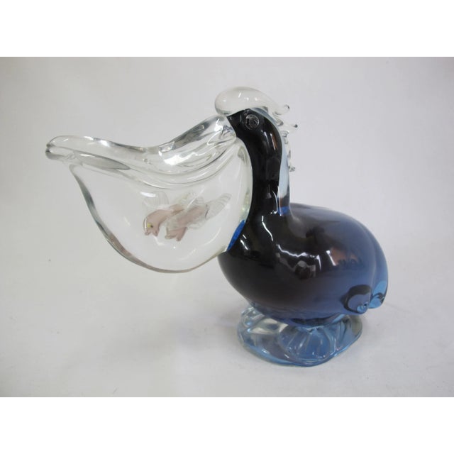 Alfredo Barbini Barbini Large Murano Italy Blue Pelican With Fish in Mouth 8" Sculpture For Sale - Image 4 of 7