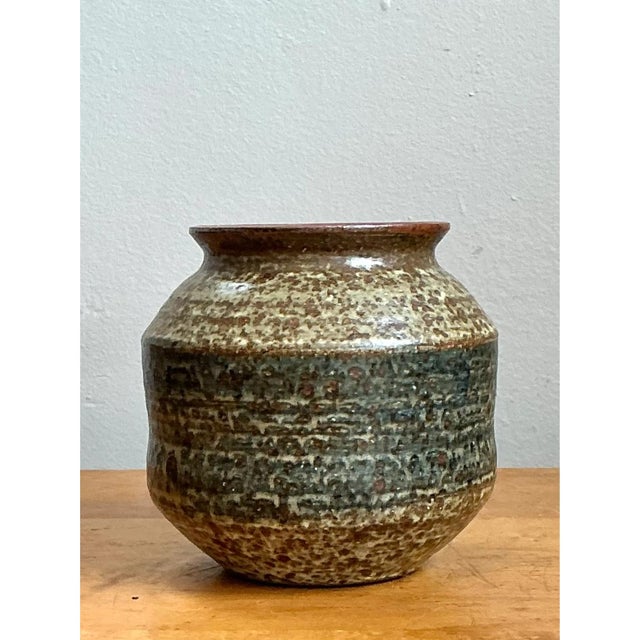 Vintage Speckled Pottery Vase For Sale - Image 4 of 12