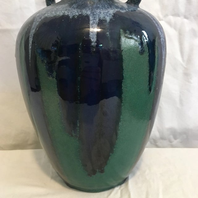 Green Blue and Green Mid Century Ceramic Drip Glaze Urn/ Vase With Handles For Sale - Image 8 of 12