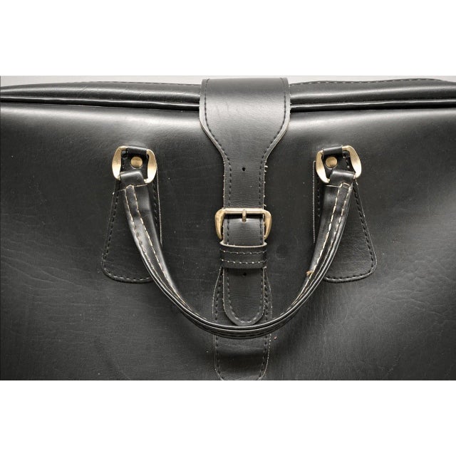 1960s Vintage Suitcase in Genuine Black Leather, 1950s For Sale - Image 5 of 6
