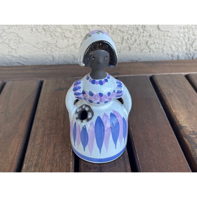 1960s Folk Art Mid Century Sweden Deco Helsingborg Decorative Black Girl Bud Vase For Sale - Image 5 of 8