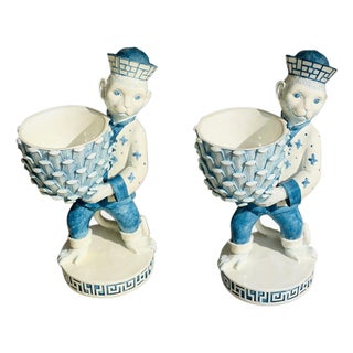 Pair Palm Beach Monkey’s Toting Artichoke Bowls For Sale