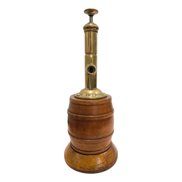 Antique Barrel-Shaped Cigar Cutter in Wood and Gilt Brass, 1900 For Sale