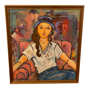 Vintage Sarah Geissbuhler Holl 1993 Large Framed Original Painting on Canvas Signed by Artist