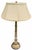 Vintage Frederick Cooper table lamp featuring a tall brass bamboo-form column with a stepped circular base and torchère-...