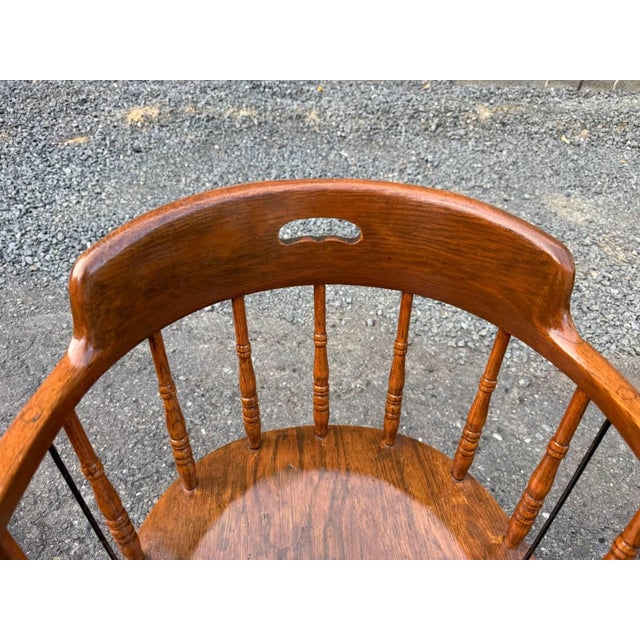 Brown Early 20th Century Pair of Heywood Brothers & Wakefield Co. — Philadelphia, Pa Barrel Oak Armchairs For Sale - Image 8 of 16
