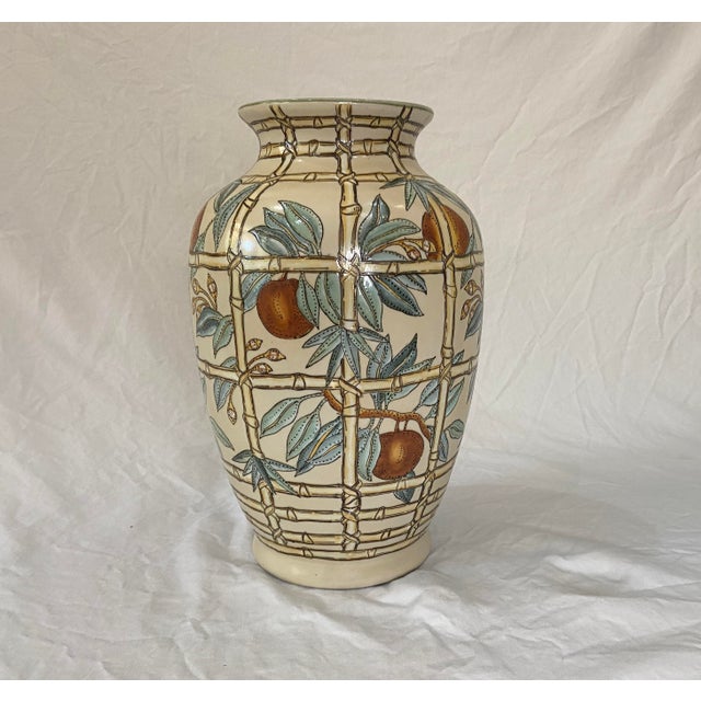 Vintage Asian Style Ceramic Vase With Hand Painted Bamboo and Peaches ...