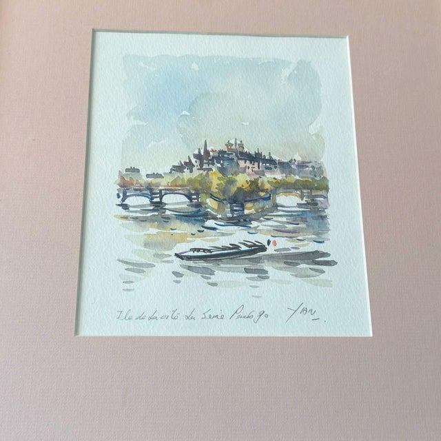 Modern Robert Yan Original Watercolor "Ile De La Cite, Paris" 1990 - Signed For Sale - Image 3 of 12