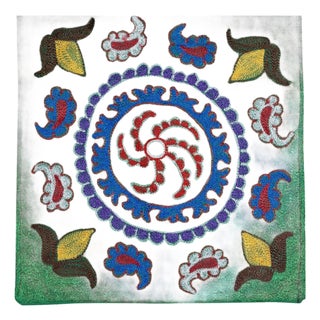 16"x16" Silk Embroidery Green Color Cushion Cover. Double Sided Throw Pillow For Sale