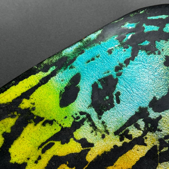 Copper Vintage 60s 70s Mid-Century Modern Electric Tiger Stripe Enamel on Copper Bowl Candy Dish For Sale - Image 8 of 12