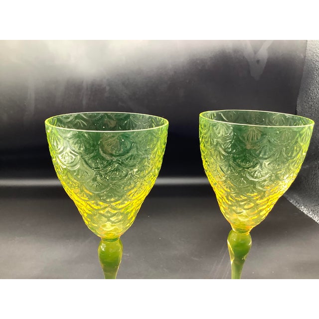1920s Yellow Uranium Wine Glasses- Set of 2 For Sale - Image 4 of 11