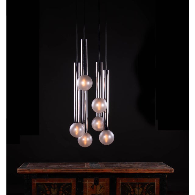 6-Light Chrome & Pearlized Glass Globe Ceiling Lamp by Motoko Ishii for Staff, 1970s For Sale - Image 9 of 14