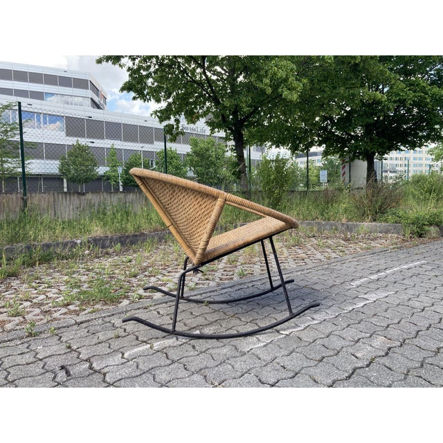 1960s Modernist Wicker Cane Rocking Chair, 1960s For Sale - Image 5 of 18