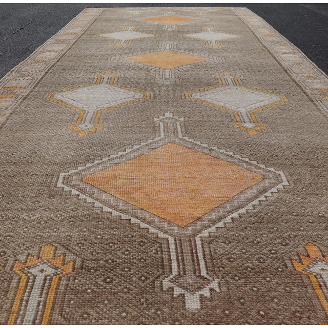 Mid 20th Century Vintage Turkish Kars Gallery Runner With Soft Taupe, Sand, and Muted Orange For Sale - Image 5 of 14