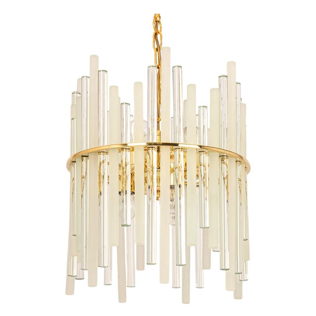 Gilt Brass & Crystal Glass Rods Chandelier by C.Palme, Germany, 1970s For Sale