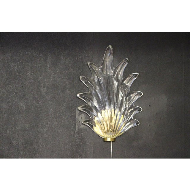 Clear Murano Glass Leaf and Brass Sconces by Barovier, 1980s, Set of 2 For Sale - Image 15 of 16